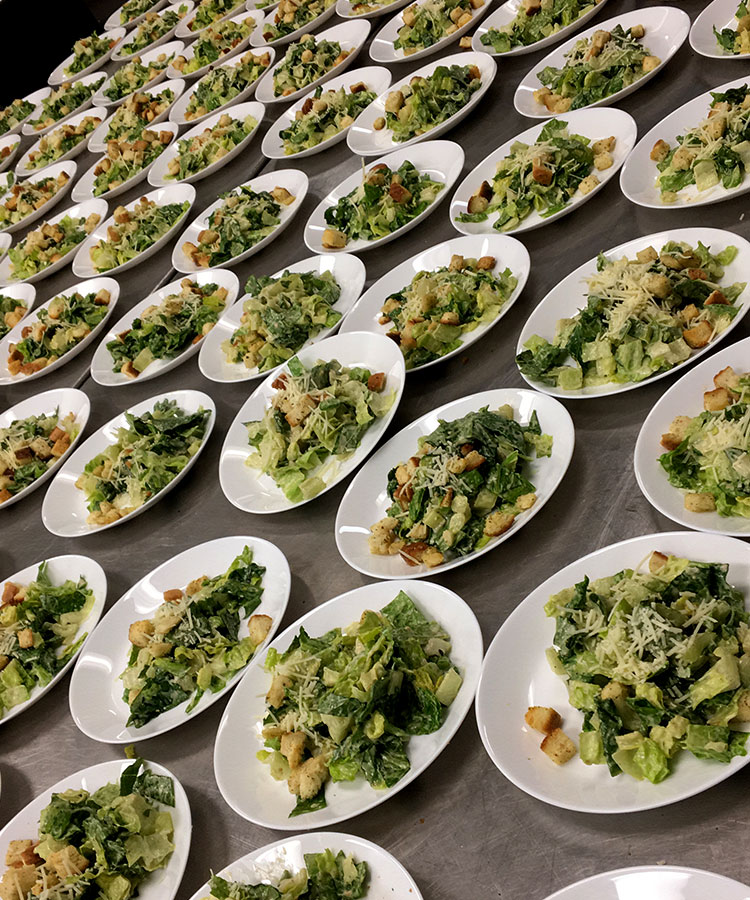 photo of caesar salads prepared for a wedding event at White Diamond Conference Center in Calgary