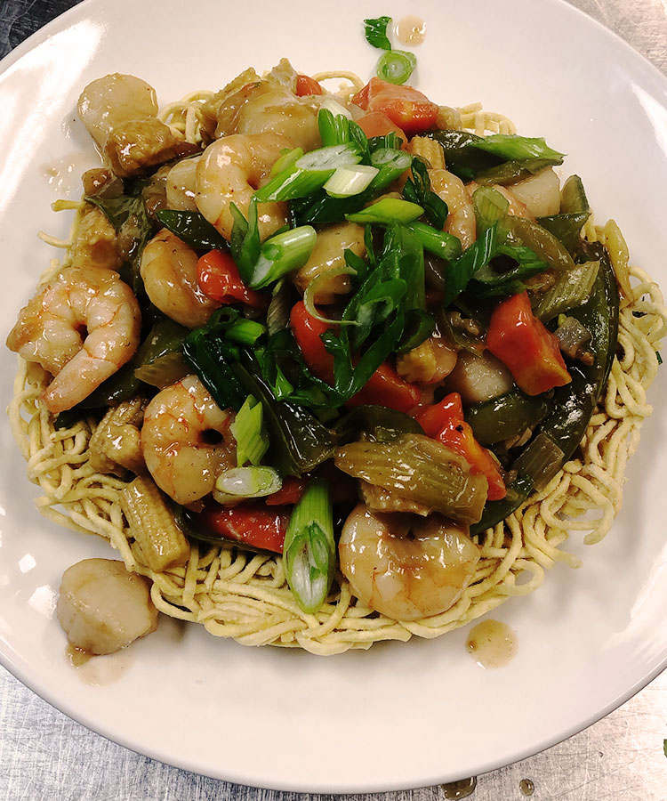 photo of a seafood pasta dish prepared for a wedding event at White Diamond Conference Center in Calgary