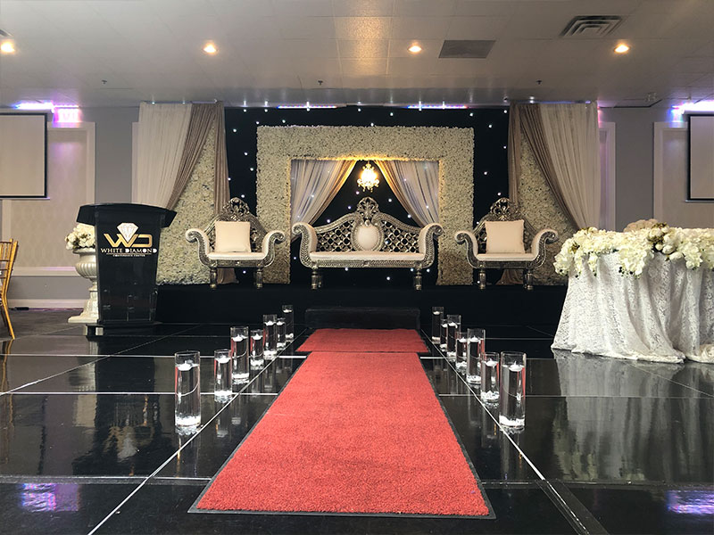photo of banquet hall decorations for a wedding at White Diamond Conference Center in Calgary